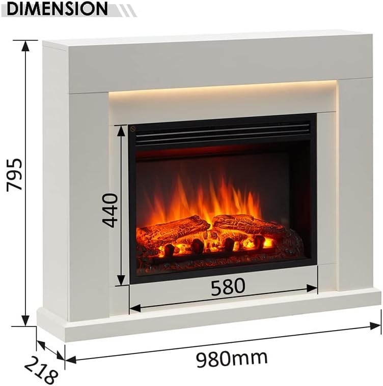 39" Electric Fireplace Heater with LED Flame, Remote, Warm Mood Lighting