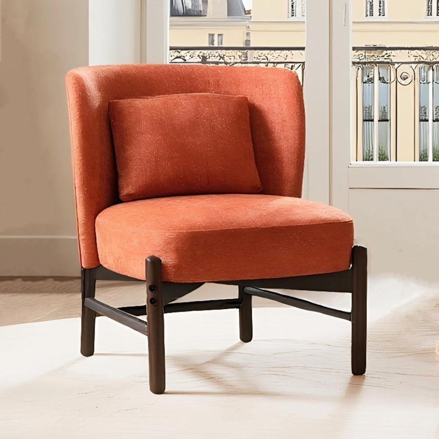 Chenille Accent Chair Orange Armless Tub Chair with Pillow