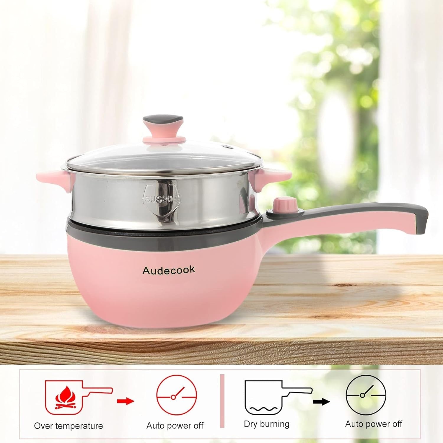Electric Hot Pot & Skillet 1.5L Multi-Cooker with Steamer, Adjustable Power