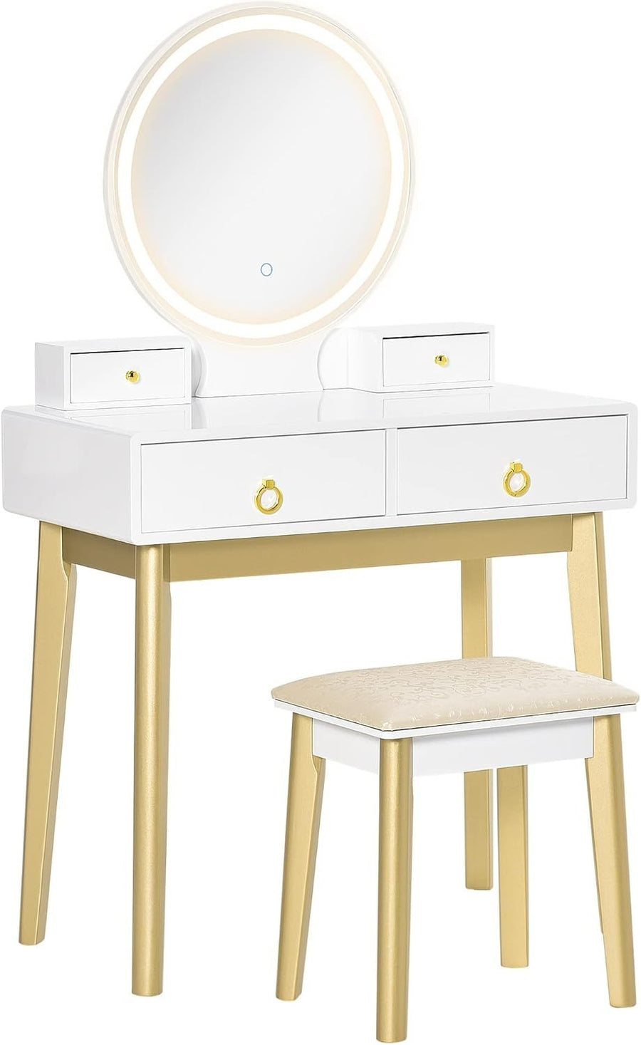White Dressing Table LED Mirror Vanity Makeup Desk Stool 4 Drawers Set Modern