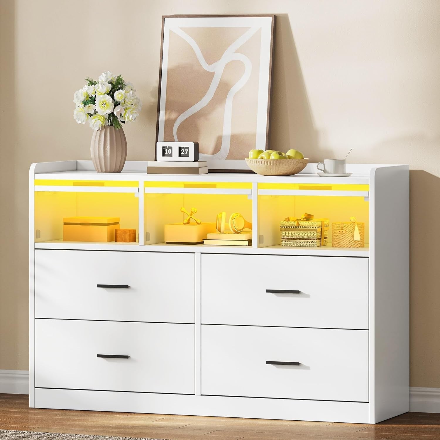 White 7 Drawer RGB LED Chest Storage Unit for Bedroom Kids Gaming Setup