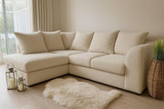 Cream Bouclé Corner Sofa – 4 Seater L Shape Teddy Fabric, Left Hand