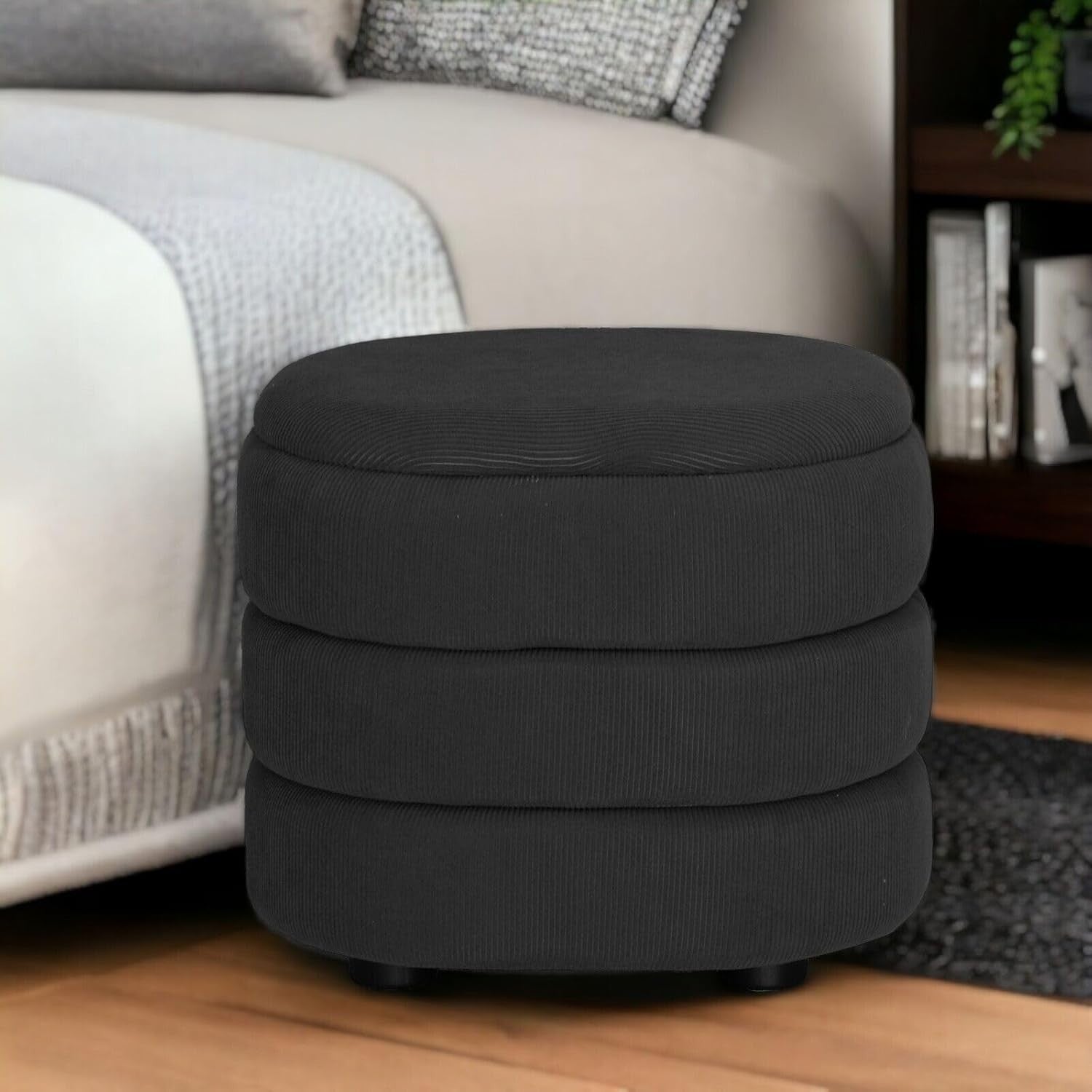 Dark Grey Velvet Oval Storage Ottoman Pouffe Footstool Vanity Seat