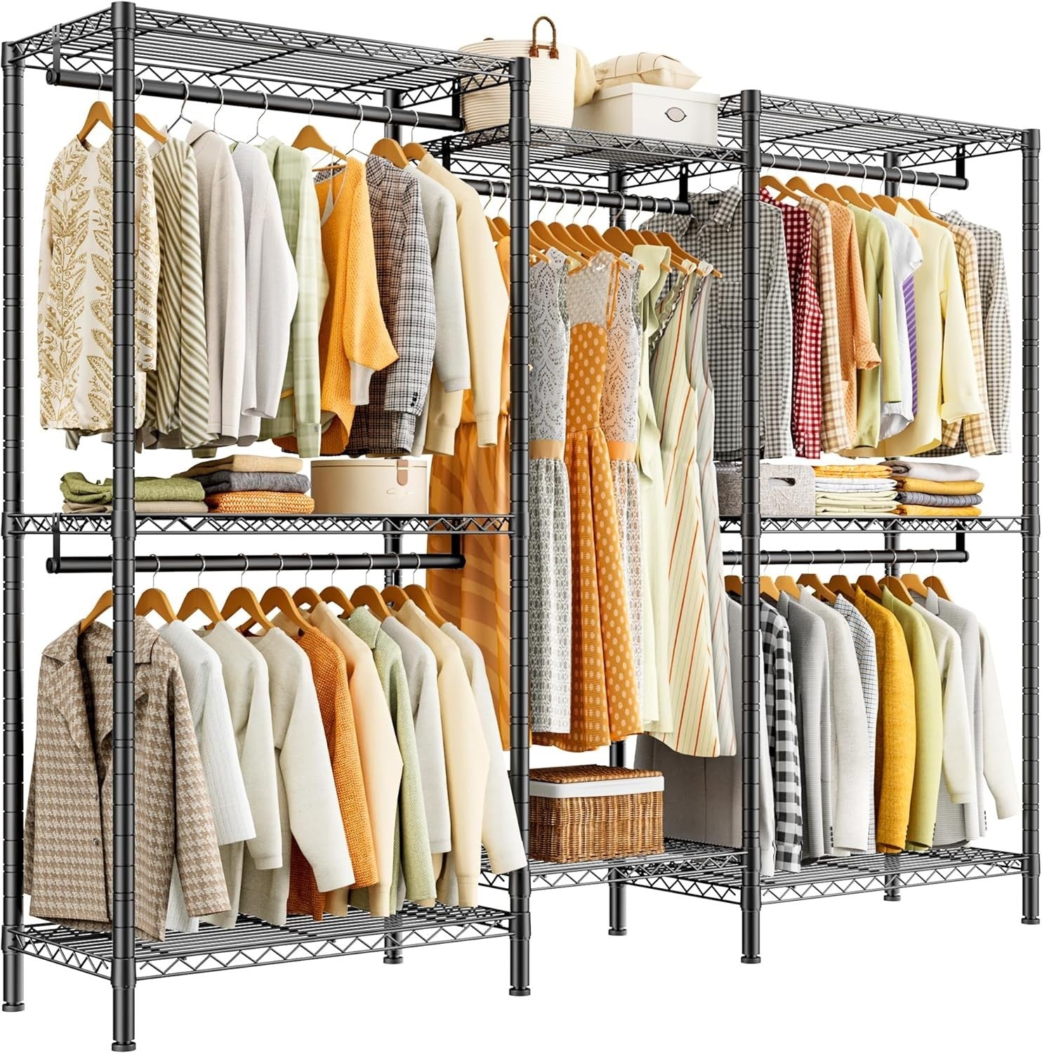 Heavy Duty Open Wardrobe Metal Rail with Shelves Storage Rack 195cm