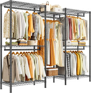 Heavy Duty Open Wardrobe Metal Rail with Shelves Storage Rack 195cm