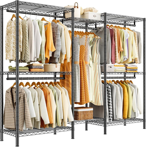 Heavy Duty Open Wardrobe Metal Rail with Shelves Storage Rack 195cm