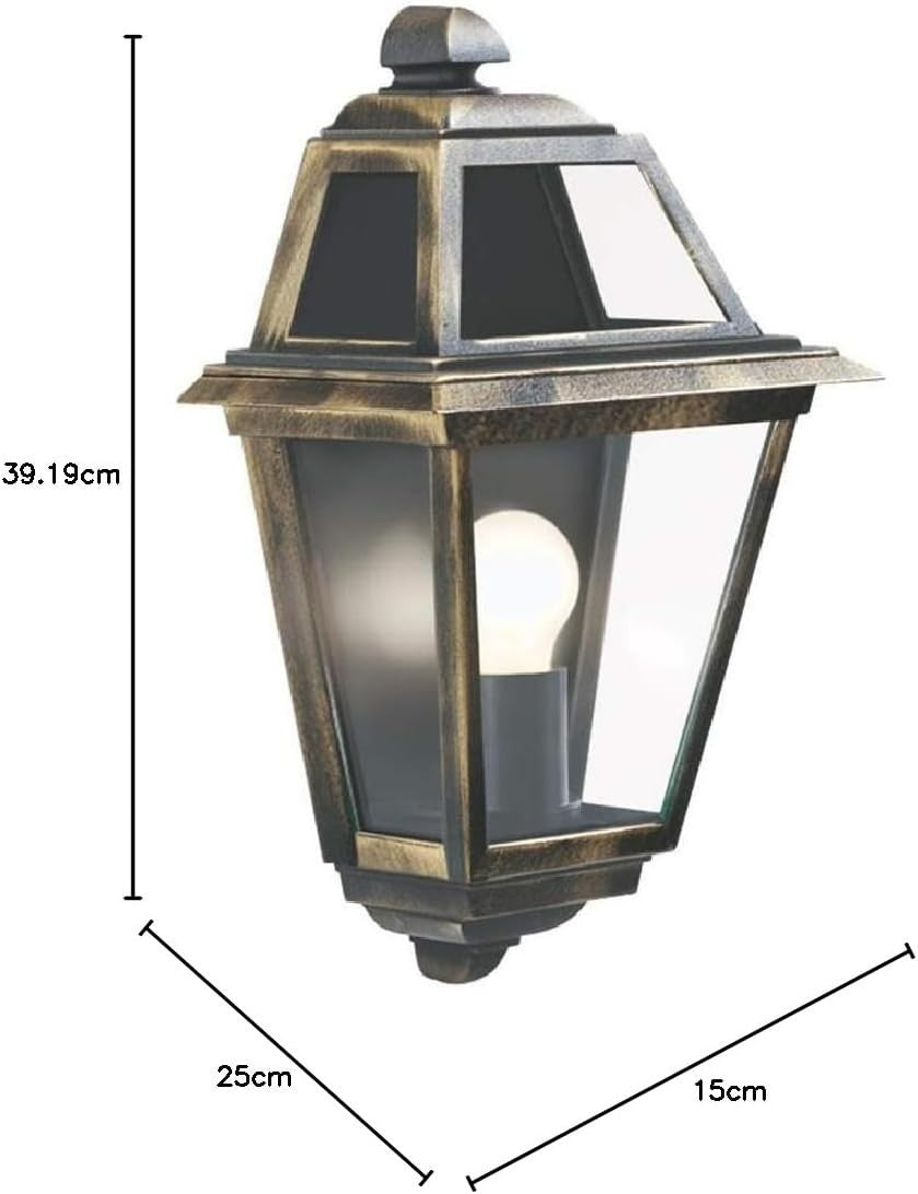1523 Black Gold Outdoor Half Lantern Wall Light IP44