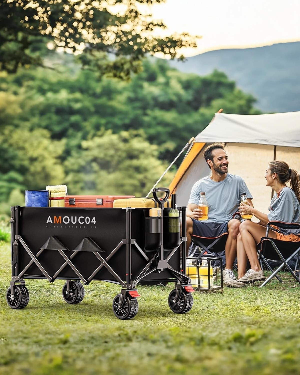 Black 150L Extendable Folding Festival Trolley Heavy Duty Camping Garden Wagon