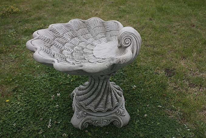Shell Design Bird Bath – Detailed Concrete Garden Ornament Outdoor Feeder