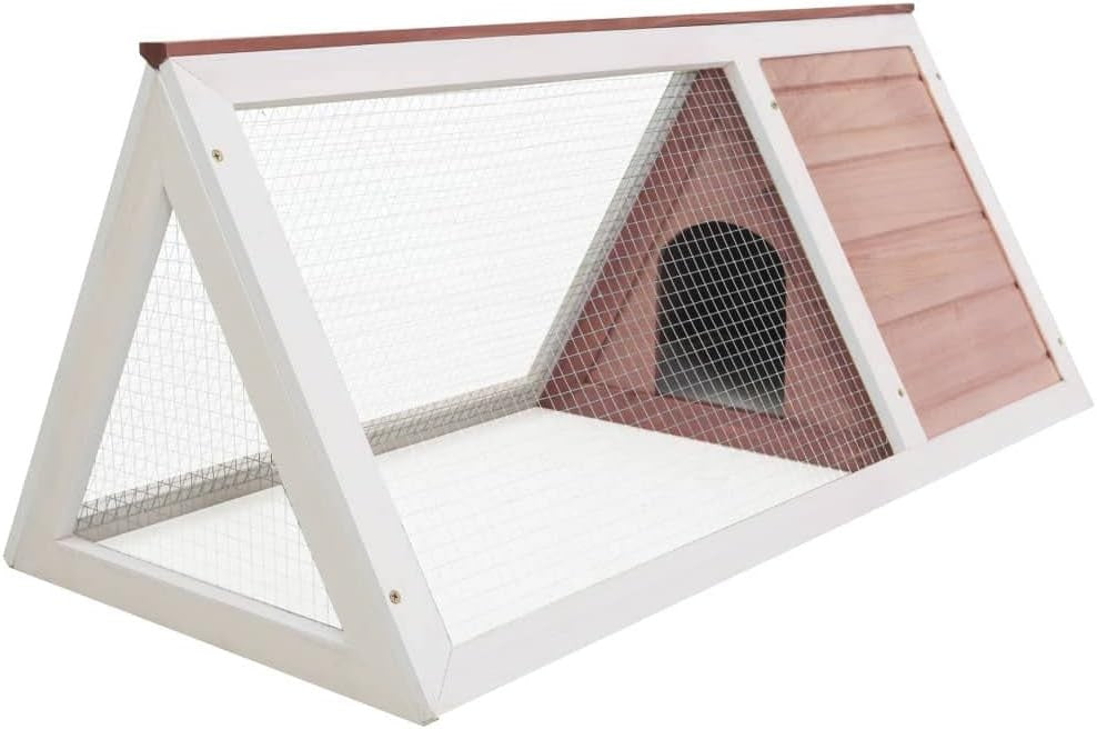Outdoor Rabbit Hutch Triangle Wooden Small Animal Run Weather Resistant