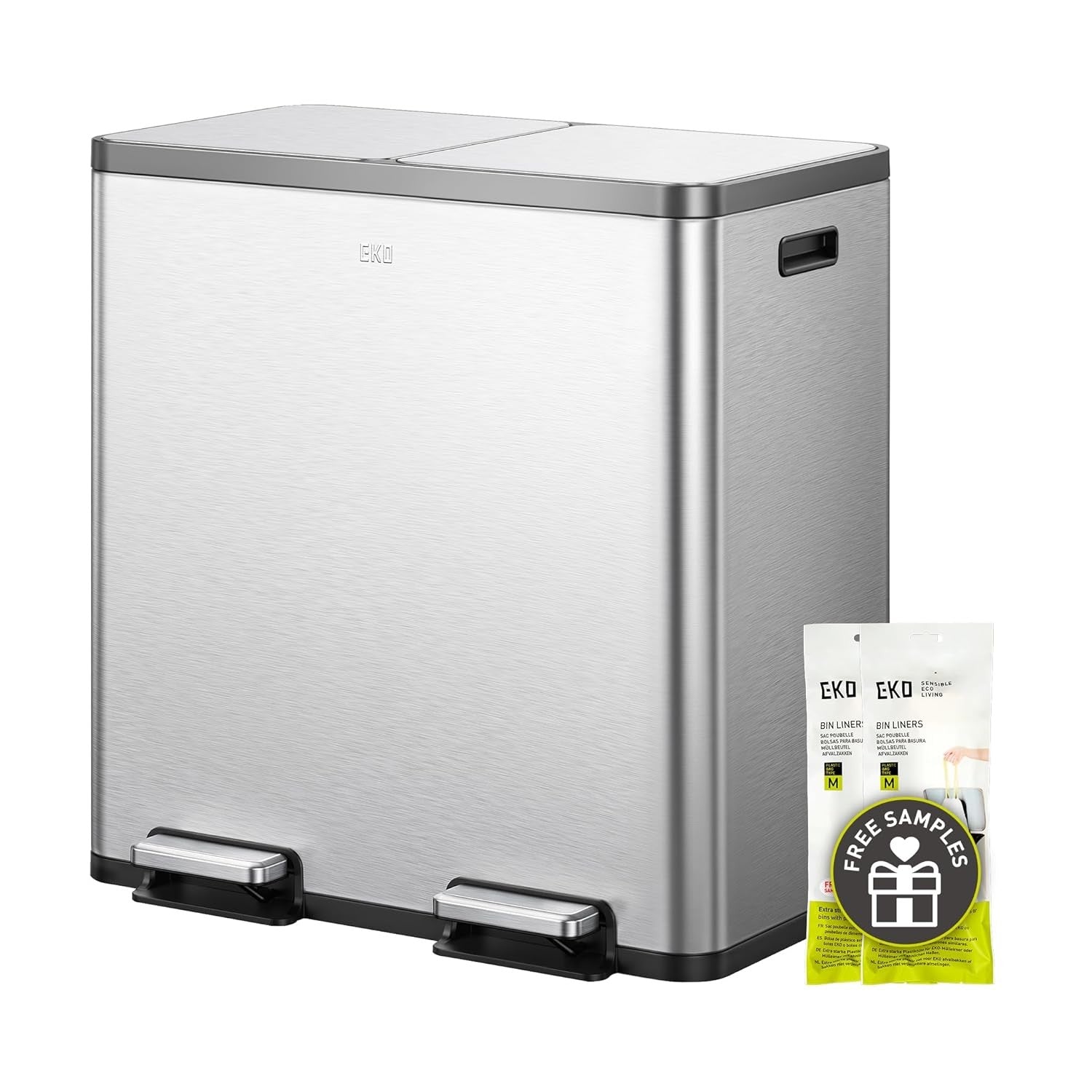 60L Dual Recycling Kitchen Bin 30L+30L Matt Black Pedal