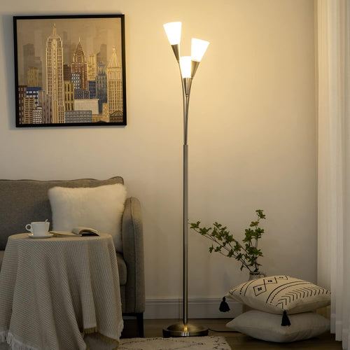 3 Light Silver Floor Lamp Modern Upright Standing Reading Lamp Living Room