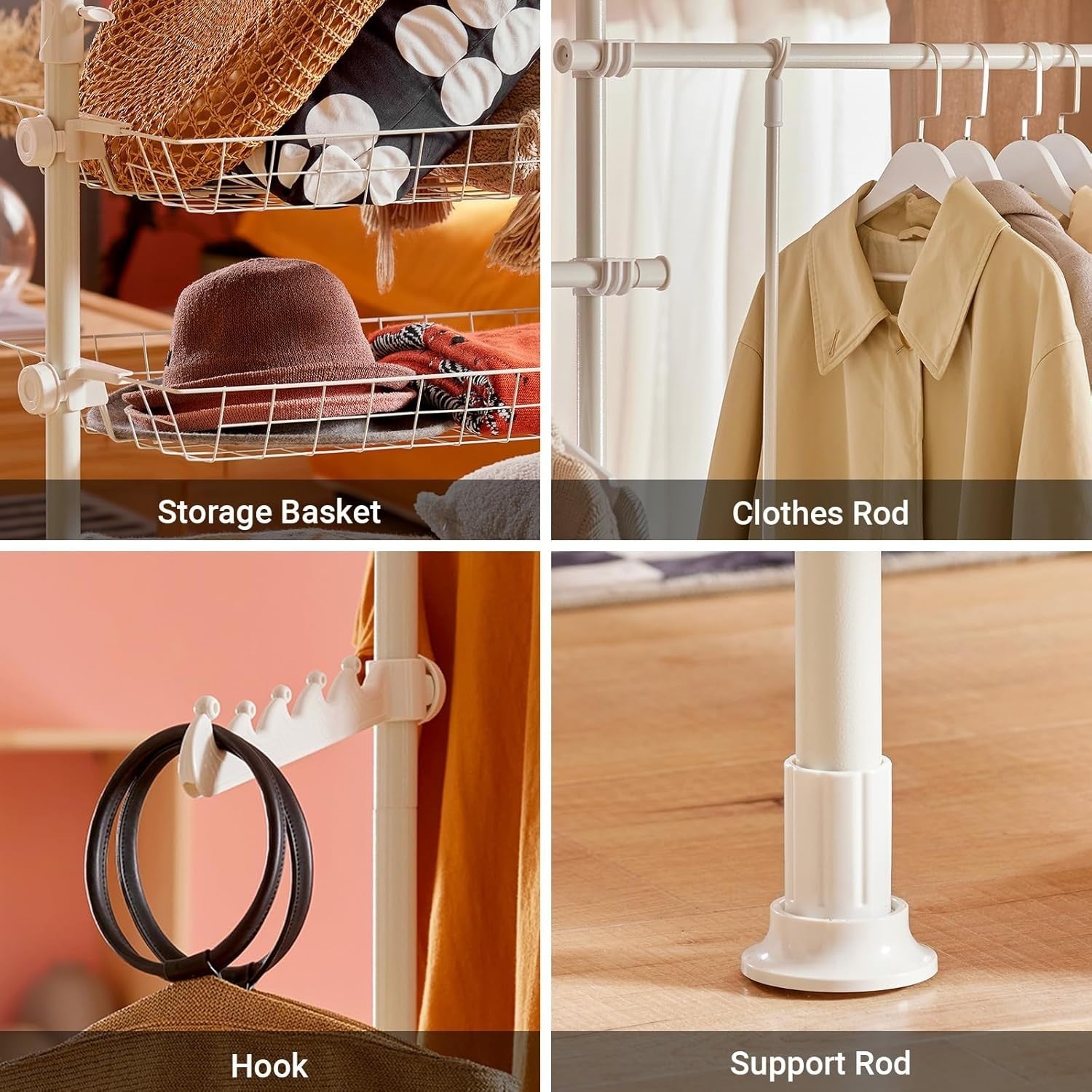 FRG34 Telescopic Clothes Rail White Heavy Duty Open Wardrobe