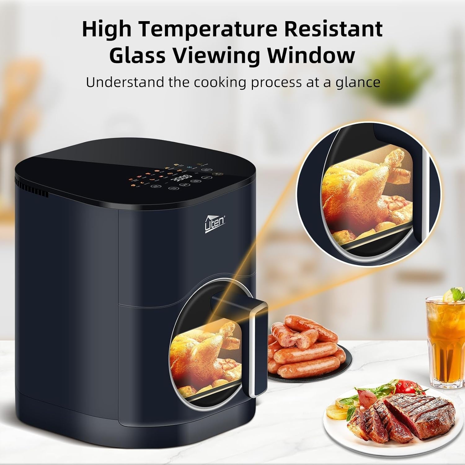Dual Blaze Air Fryer 5.5L Sapphire Blue Window 14 Presets Colour Screen Fast