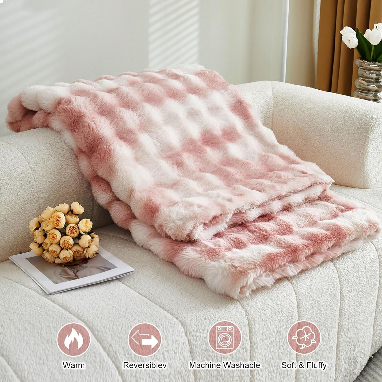 Luxury Thick Plush Fleece Throw Blanket Soft Warm Sofa Bed Tie Dye Pink 100x160c
