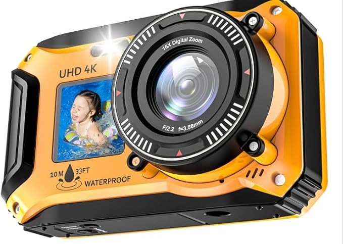 64MP Waterproof Underwater Camera Dual Screen Floatable 33FT