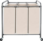 3-Section Rolling Laundry Sorter Cart with Bags & Lockable Wheels Beige 75×43×80
