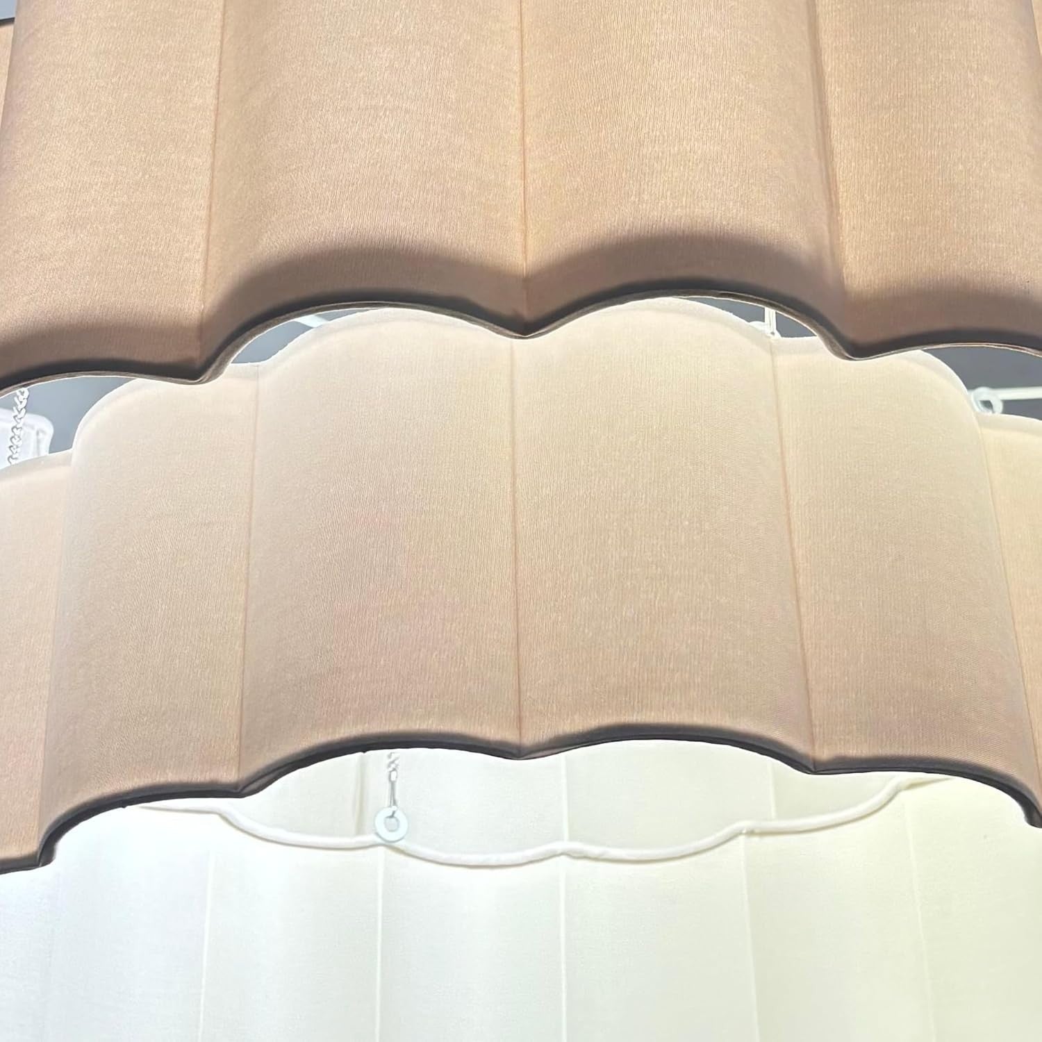 Scalloped Drum Lampshade Neutral Fabric Ceiling Pendant Modern Light