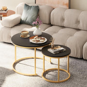 Nesting Coffee Tables Set of 2 Modern Round Black Gold Metal Side End Space Savi