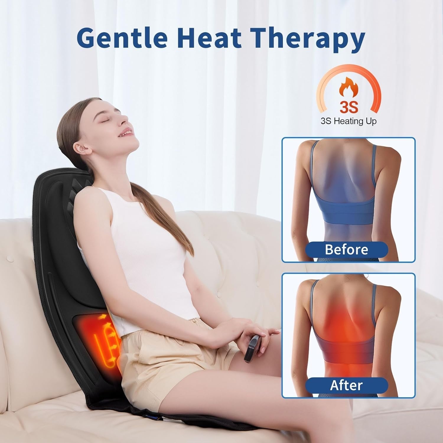 Back Massage Chair Pad Heat 3D Lumbar Support 10 Motor Cushion Pain Relief
