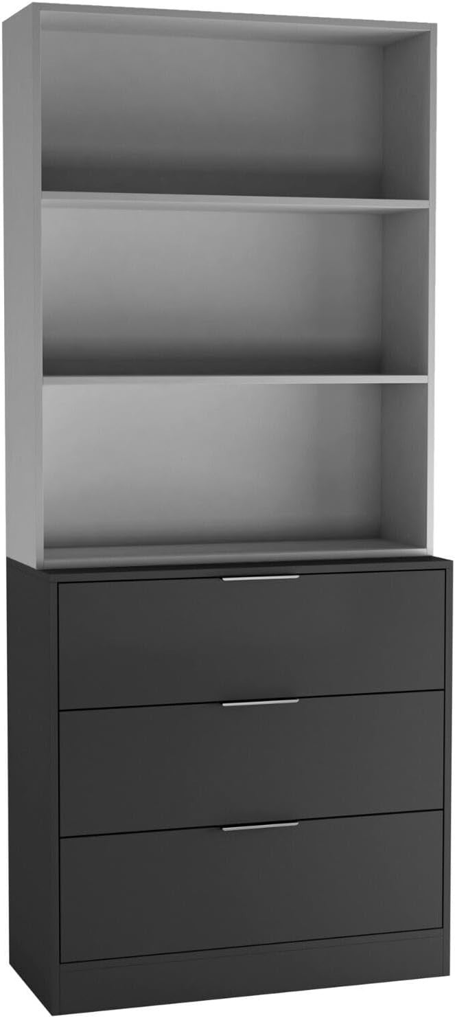 60cm Chest of 3 Drawers & Grey Bookcase – Tall Storage Cabinet Combo