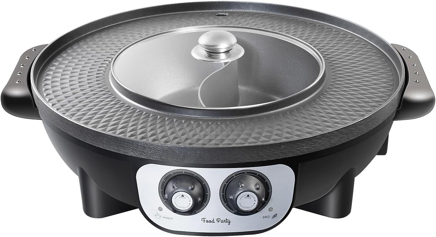 Electric Hot Pot BBQ Grill 2-in-1 2200W | Dual Control Shabu Shabu Cooker 50cm
