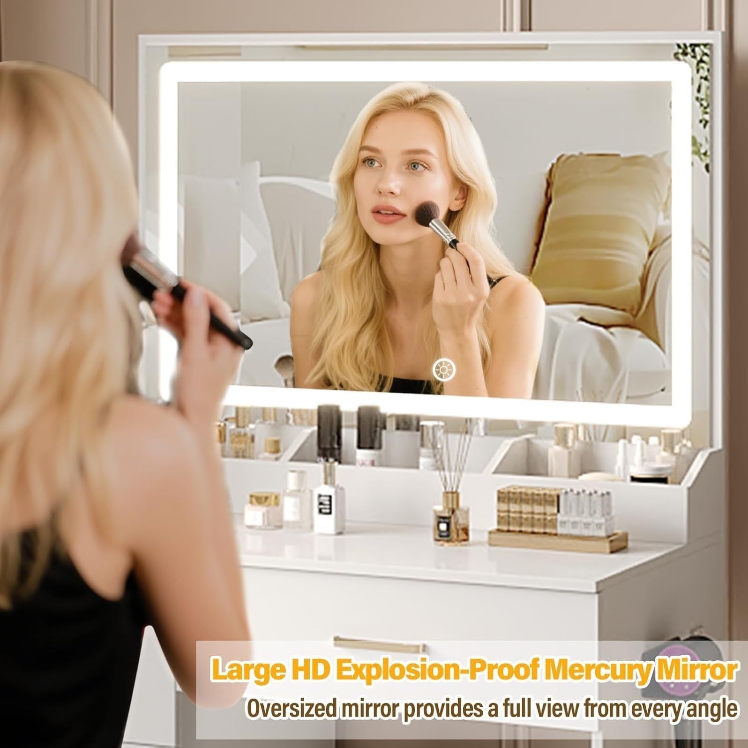 White Vanity Dressing Table Set LED Mirror Charging Station Stool 4 Drawers