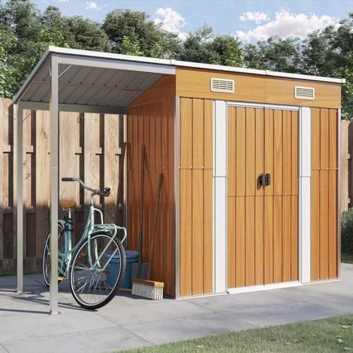 9x3.6FT Metal Garden Shed Outdoor Storage House with Extended Roof & Steel Frame