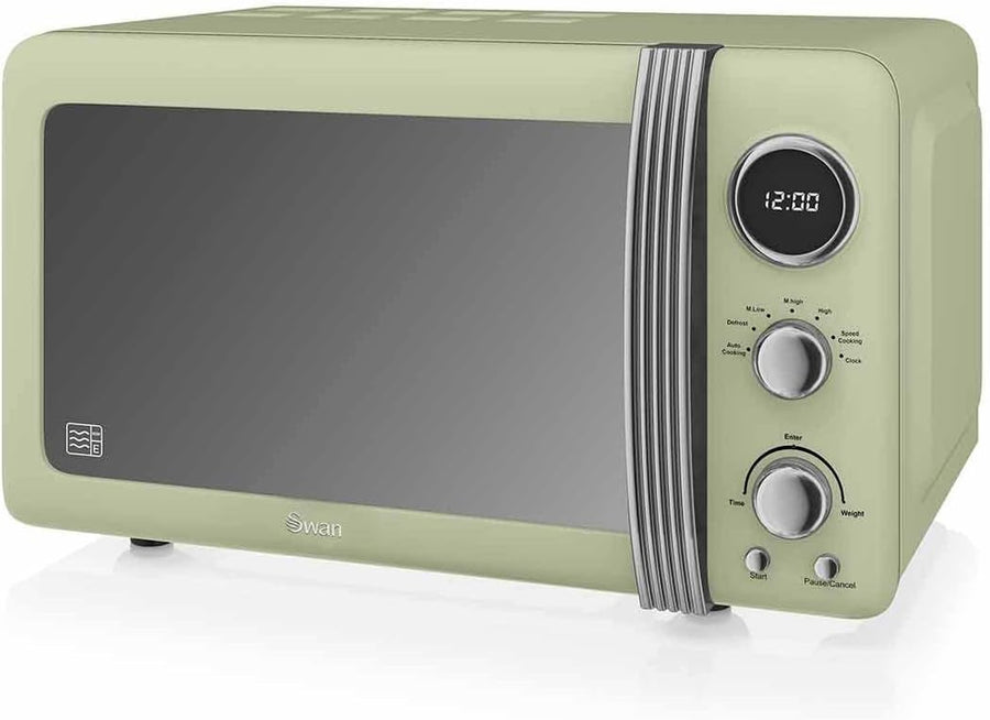 20L Retro Microwave 800W, 5 Power Levels, Digital Timer & Defrost Function