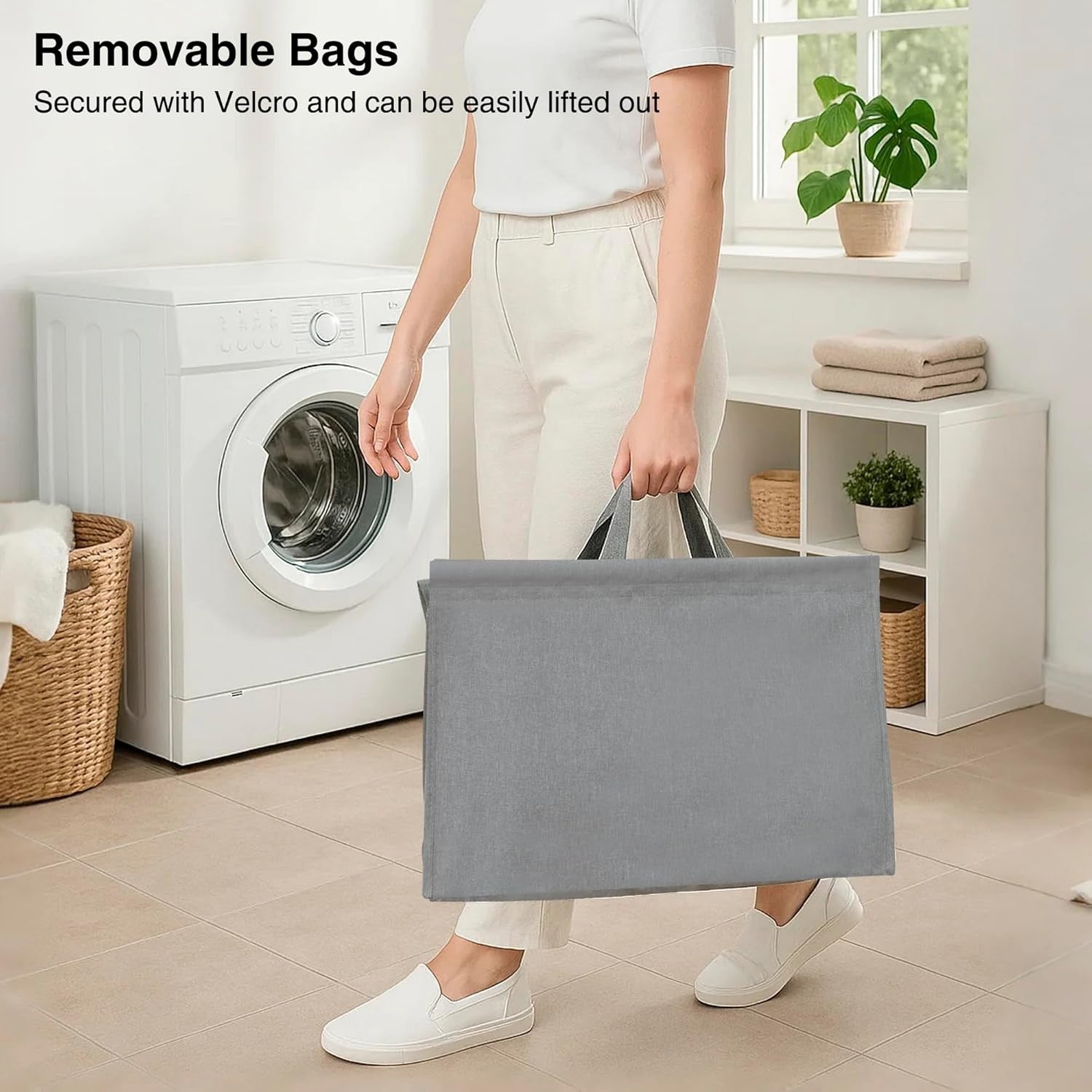 3-Tier Rolling Laundry Sorter with Removable Bags, 120L Vertical Hamper Grey