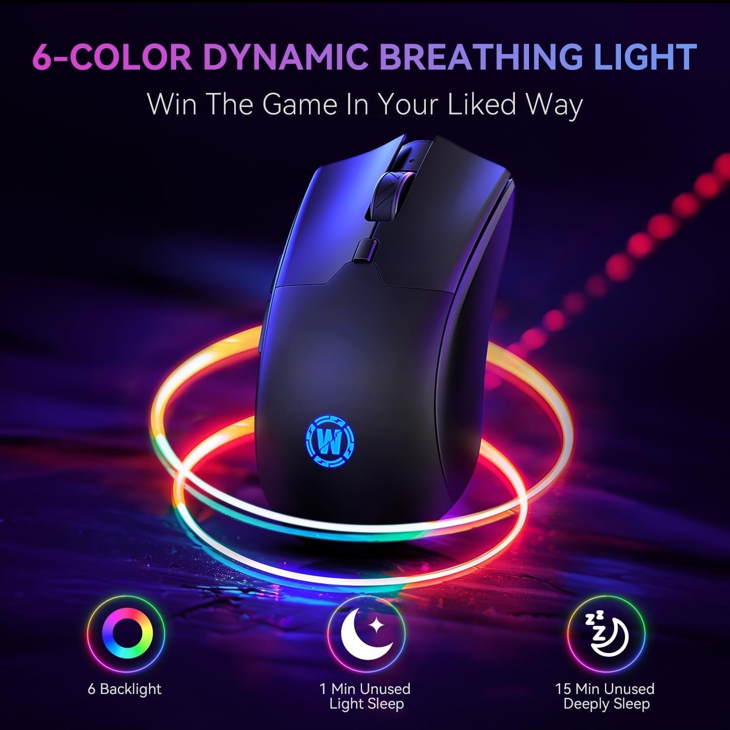 Wireless Gaming Mouse 6400 DPI RGB Rechargeable Tri-Mode PC Mac
