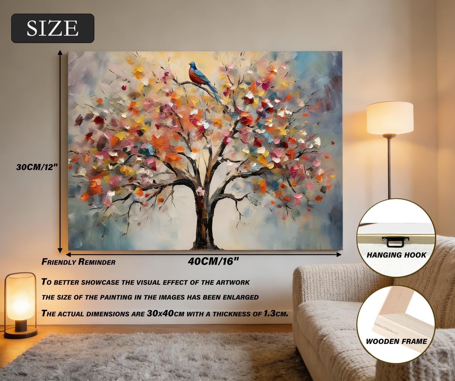 Tree of Life Canvas Wall Art 30x40cm Framed Colourful Decor