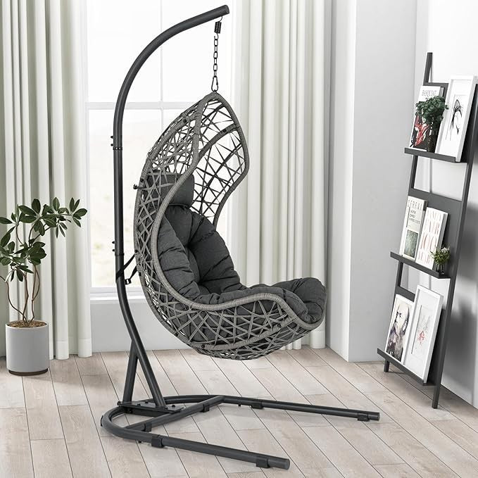Luxury Hanging Egg Chair with Cushion & Stand – Indoor Outdoor Garden Patio