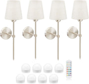 Wireless Rechargeable LED Wall Lights, Dimmable, Color Change, Remote, 4-Pack