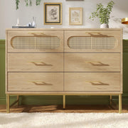 120cm Rattan Oak Sideboard Cabinet 6 Drawer Storage Unit for Hallway