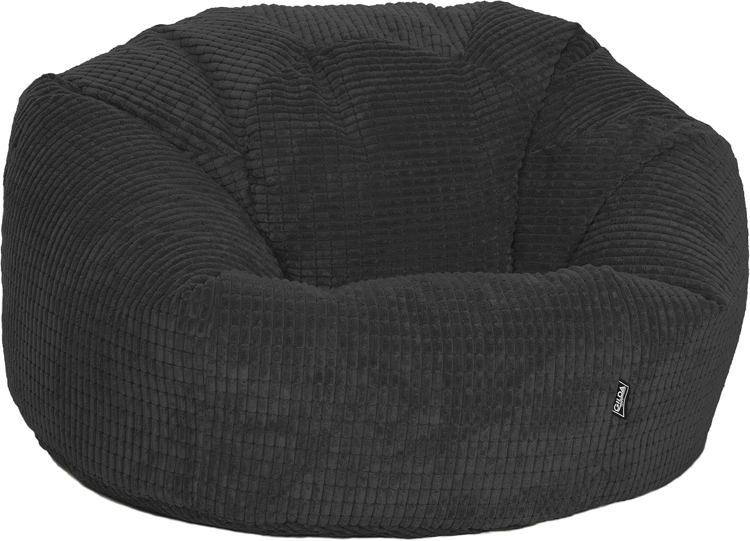 Giant Corduroy Bean Bag Chair Black – XL Soft Seat for Adults & Teens