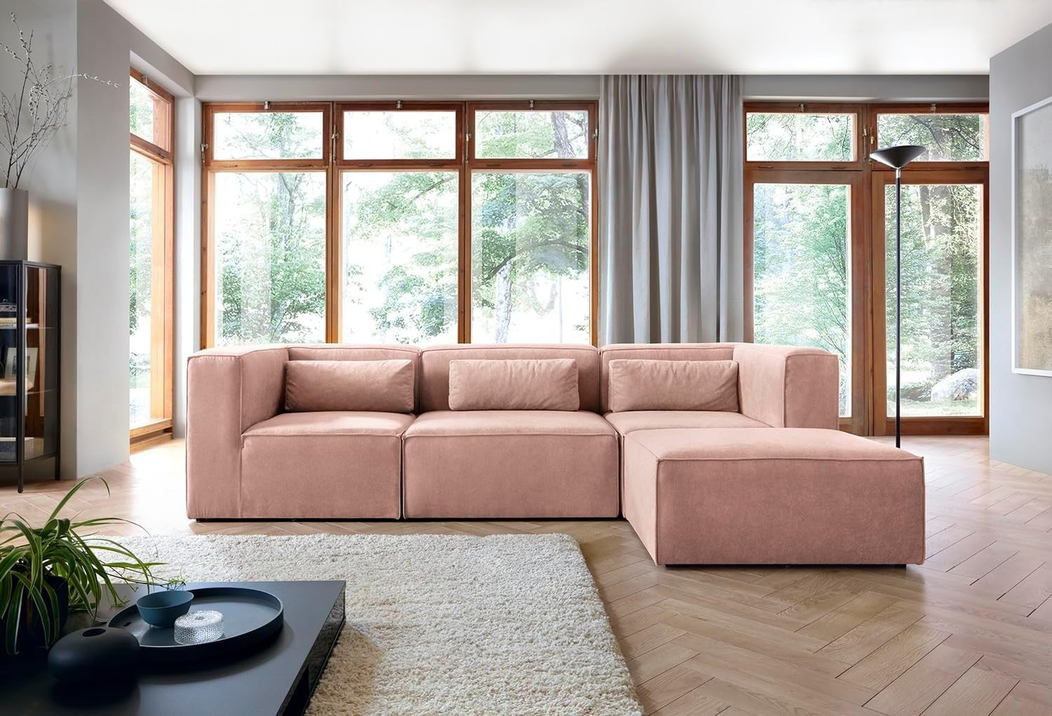 Pink Corner Sofa L Shape | Reversible Modular 3 Seater Sectional Couch