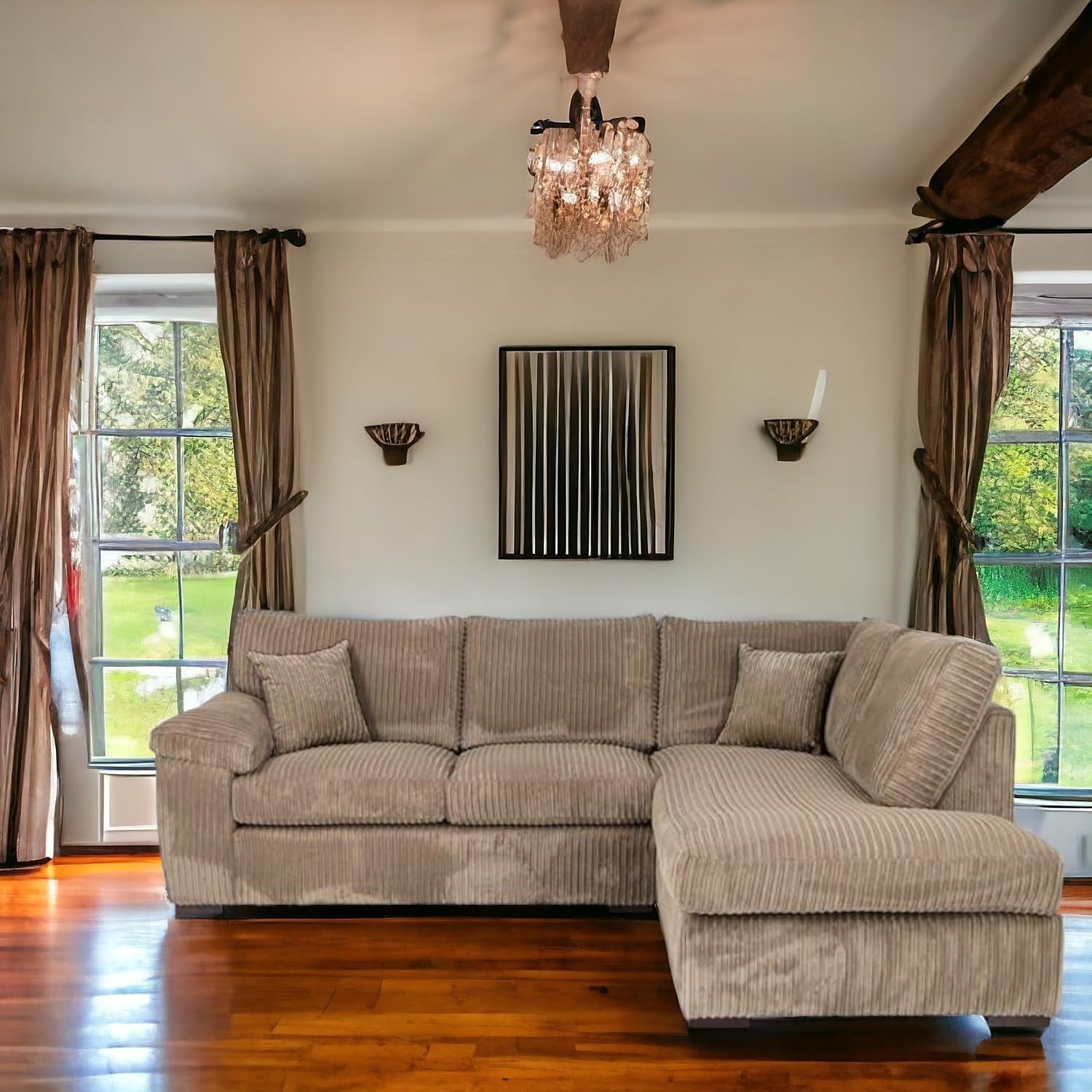 Spacious Jumbo Cord L-Shape 4-Seater Corner Sofa Set – Stylish Comfort, Space Sa