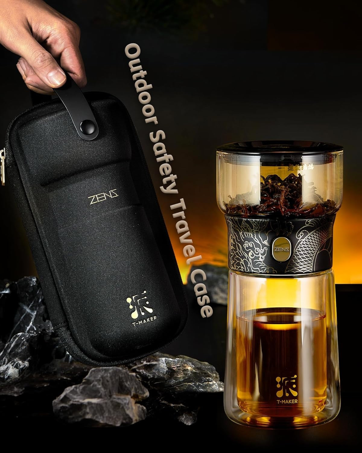 One Touch Tea Maker 270ml Glass Infuser Set with Cup & Carry Case