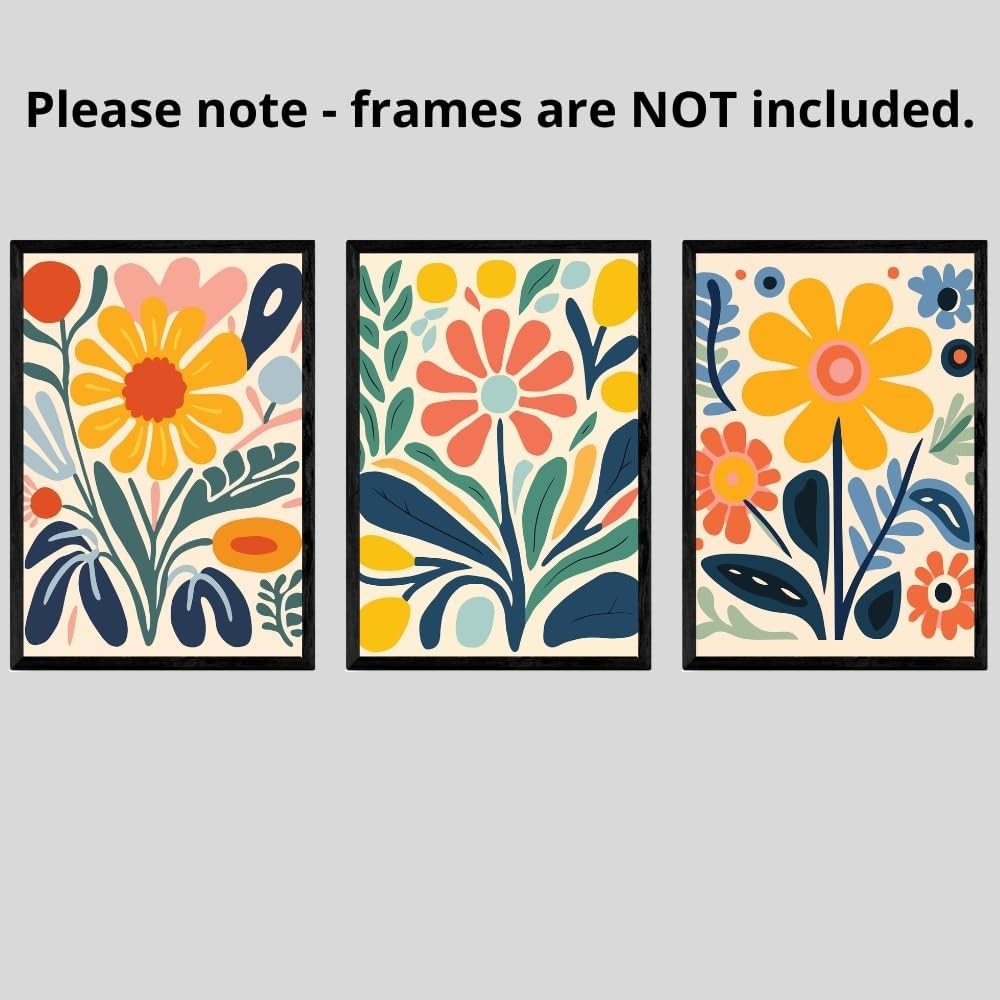 Retro Floral Wall Art Set of 3 A4 Unframed Groovy Posters