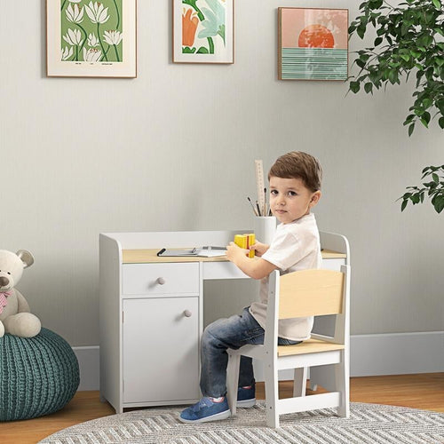 Kids Desk & Chair Set w/ Drawer Storage 3–6 Yr Study Table Toddler White