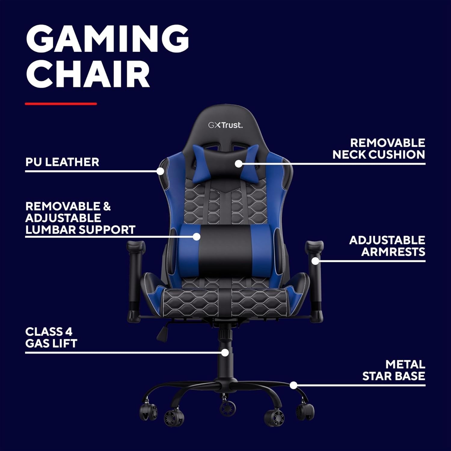 Ergonomic Gaming Chair 360° Swivel Office Desk Chair Blue