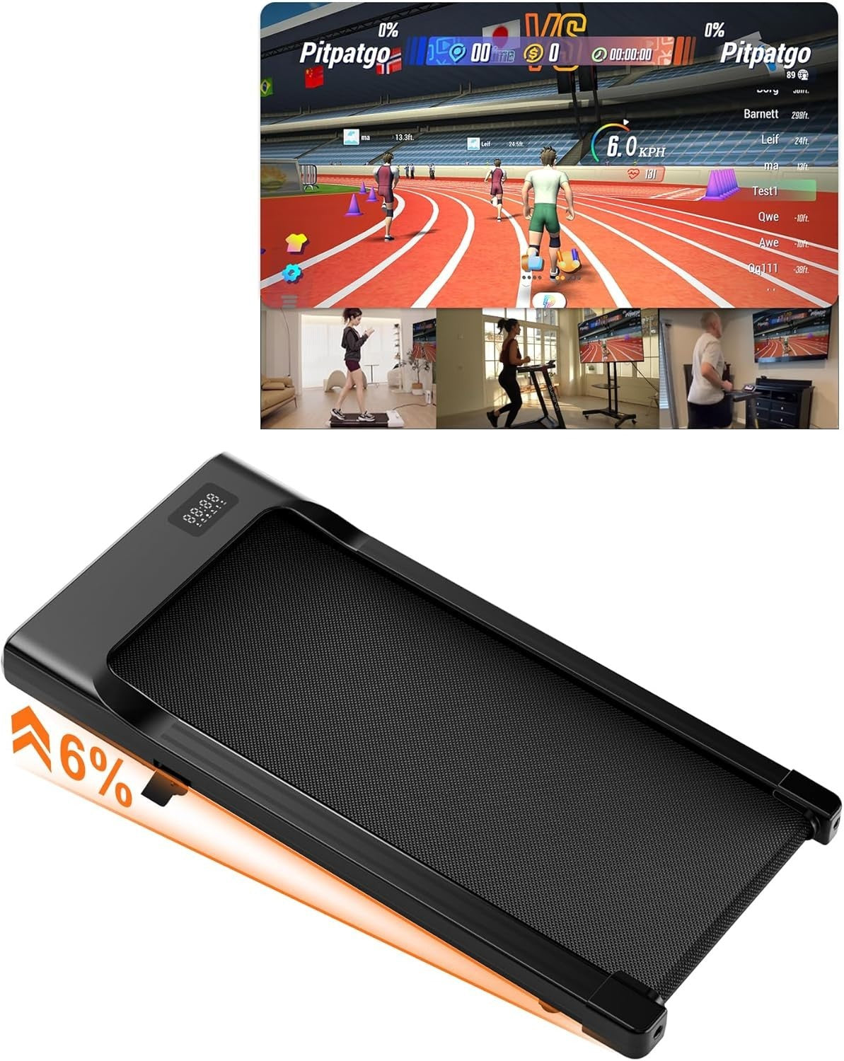 Under Desk Walking Pad Treadmill 6% Incline 2.5HP Home, Office