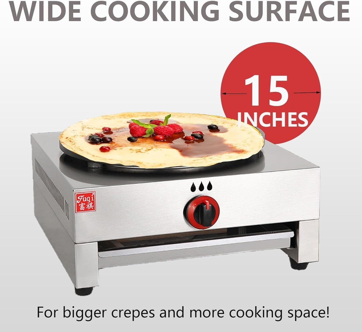 Gas Crepe Maker 15.75" Stainless Steel Non-Stick Commercial Pancake Griddle LPG