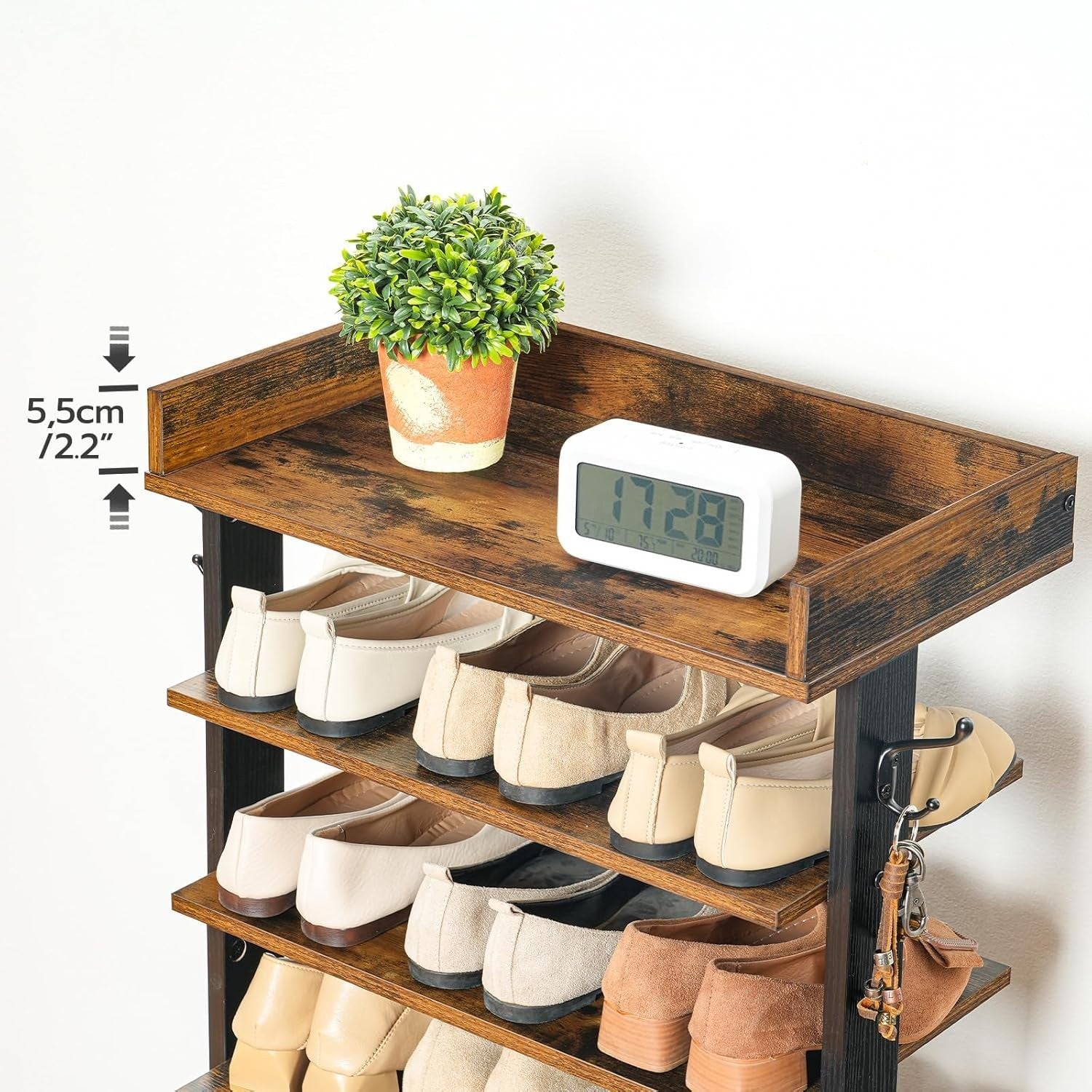 9-Tier Tall Slim Shoe Rack – Rustic Vertical Organizer for Small Spaces