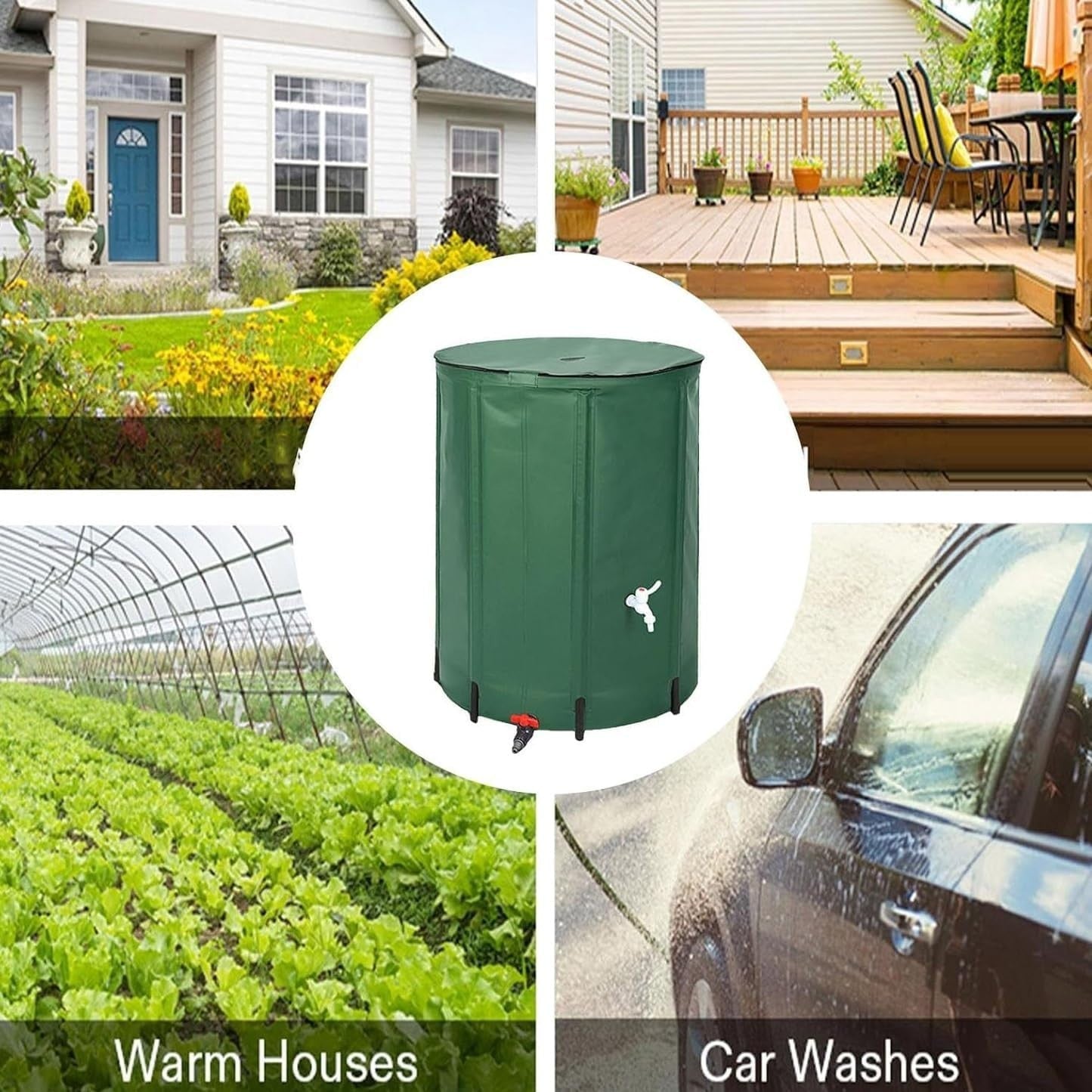 Collapsible 500L Rainwater Barrel with Tap & Mesh Top, Portable Garden Tank