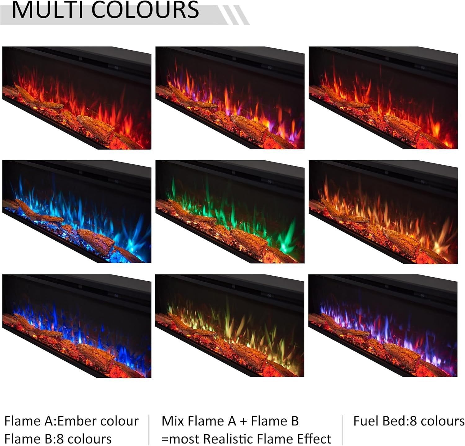 50” Smart Inset Electric Fireplace Alexa Google Voice Control Deep Flame Bed