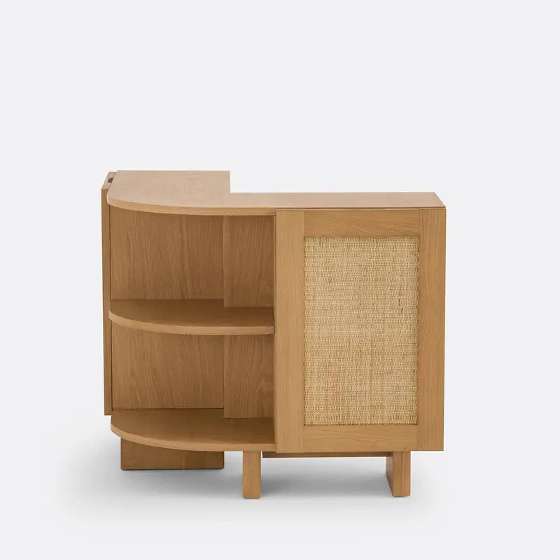 Scandi Oak Cane Behind Sofa Storage Unit – 2 Door Shelves Vinyl Rack