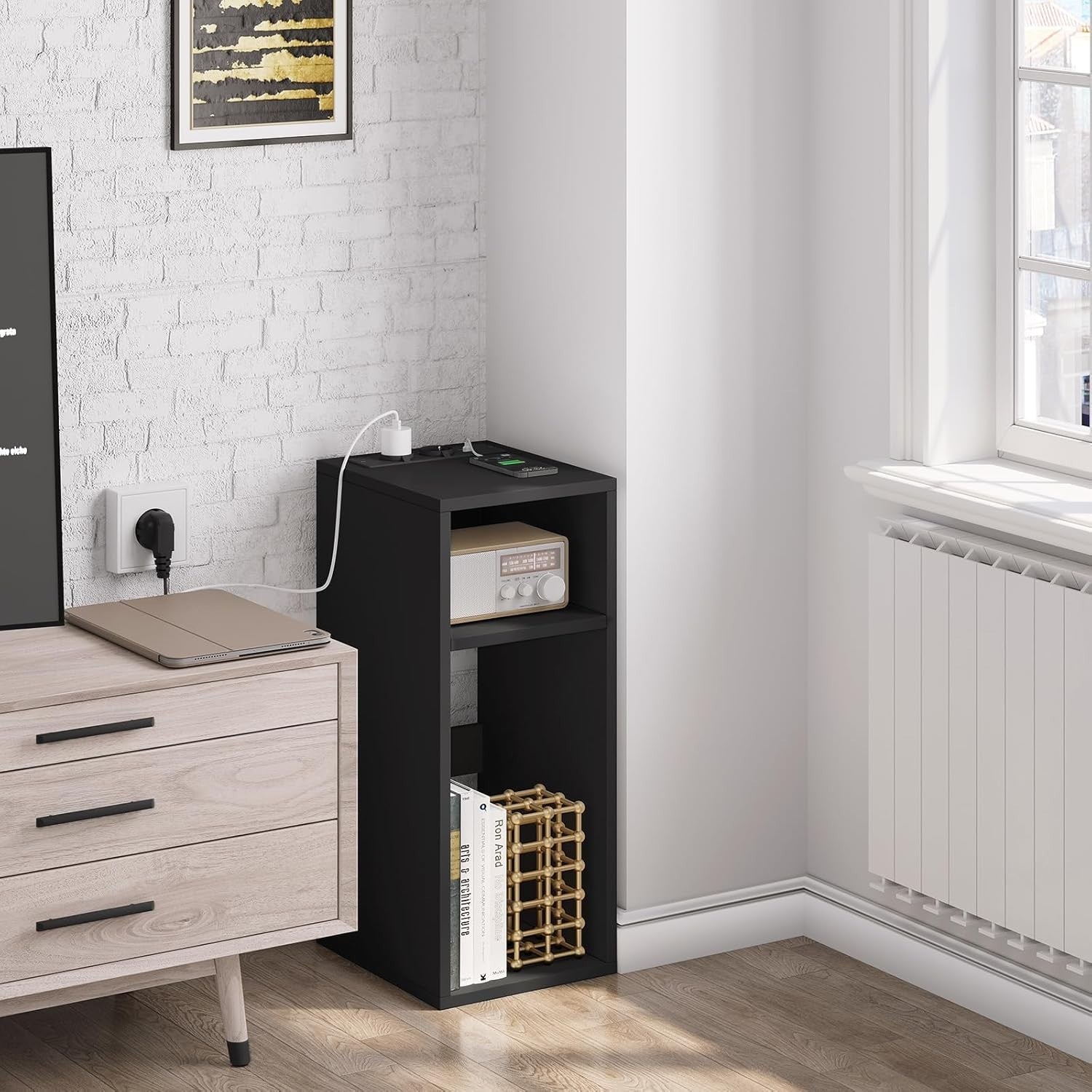 Set of 2 Smart Bedside Tables with USB Ports & Power Sockets – Black