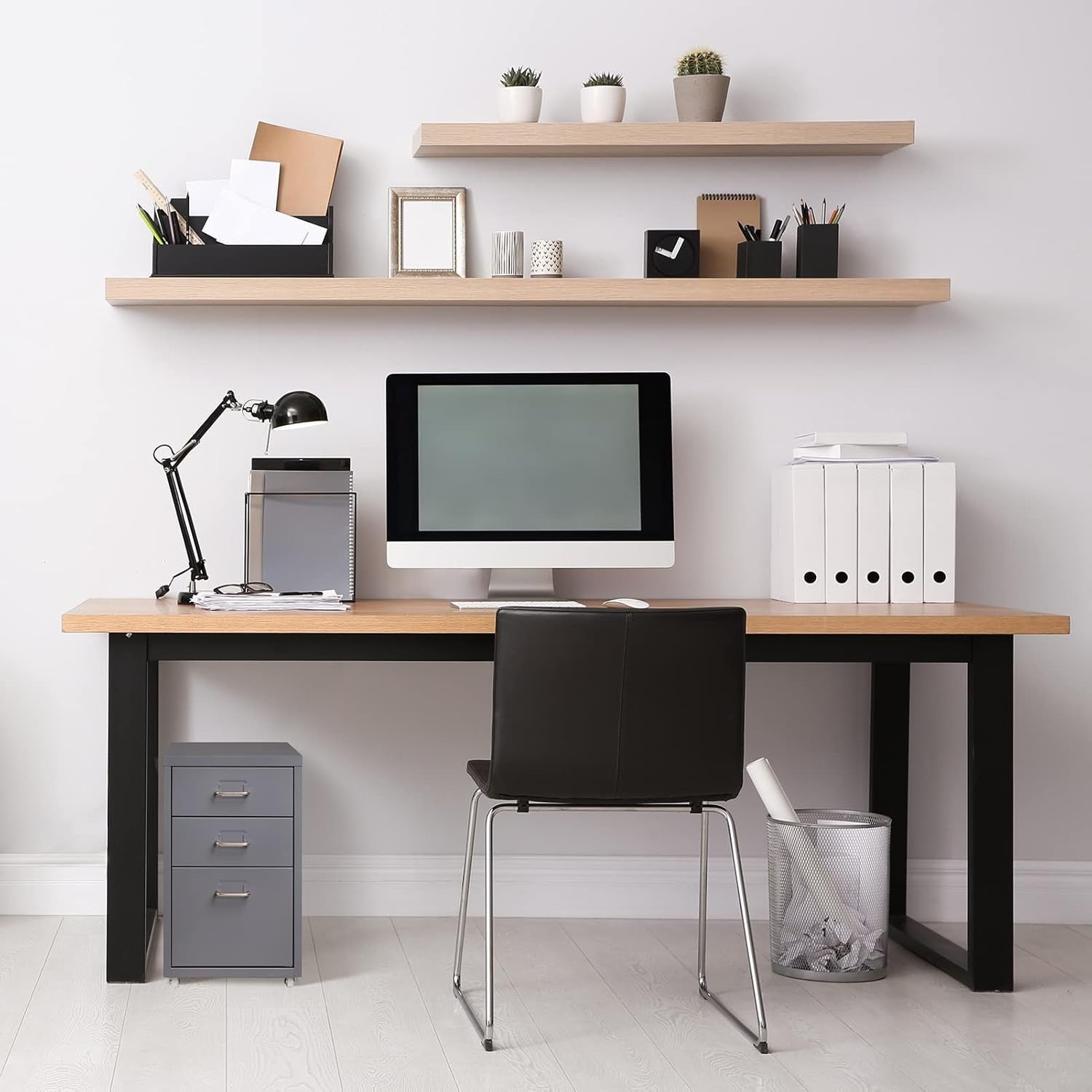 Grey Metal Under Desk Rolling Drawer Unit 3 Tier File Storage